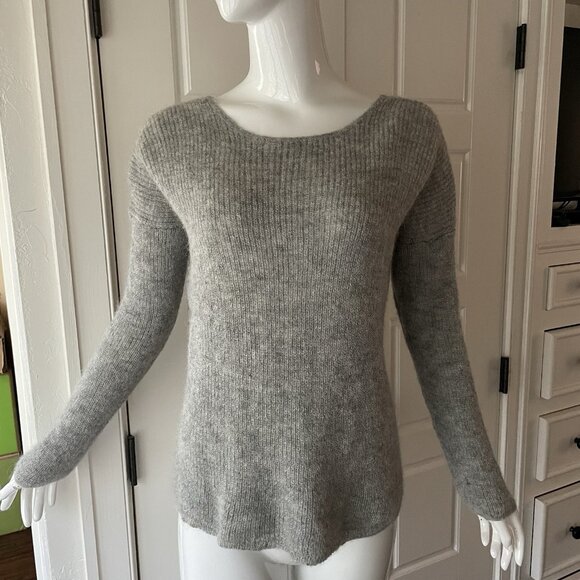 Sezane Sweater Super Kid Mohair Baby Alpaca Gray Lace Up Back Coquette Small - Picture 1 of 14